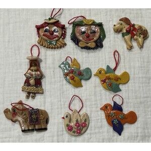 Handmade Folk Art Bread Dough Ornaments Birds Dog Clowns Elephant Ecuador Dainty